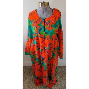 Vtg Bill Tice Royal Robe Dressing Gown Zip Maxi Tropical Floral Dress Retro S